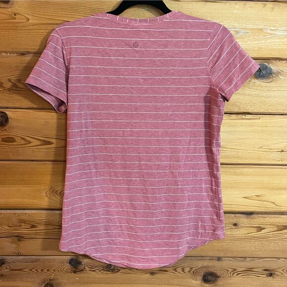 Lululemon Love Tee V Short Serve Stripe Heathered So Merlot White Size 4 - Picture 3 of 4